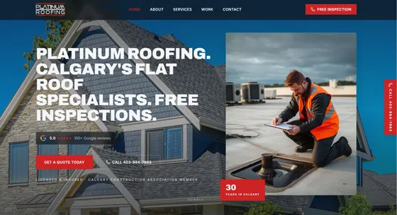 Platinum Roofing contractor website homepage